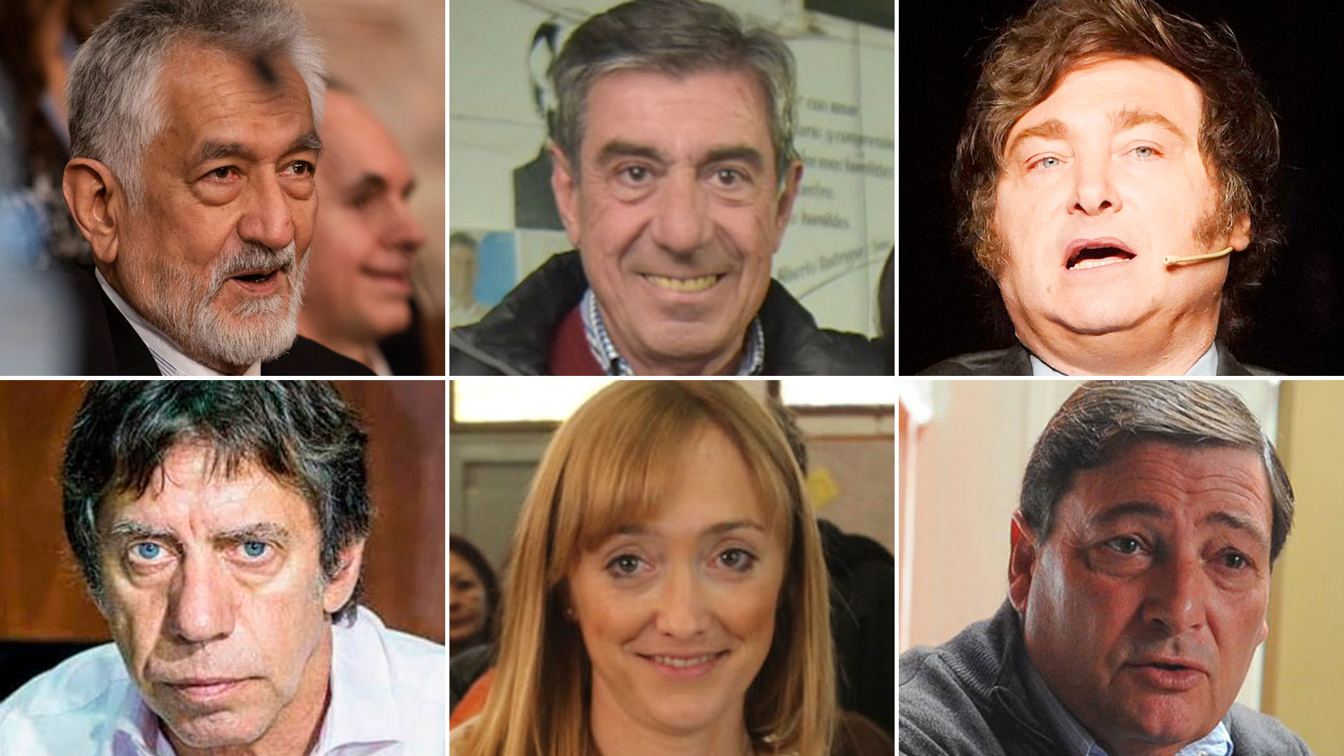 Derrotados. Alberto Rodríguez Saá y Jorge Fernández; Javier Milei y Ricardo Bussi; y Anabel Fernández Sagasti y Omar Parisi.
