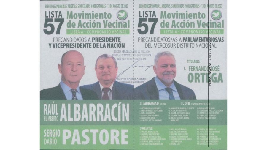 Boleta de Movimiento de Acción Vecinal - Albarracín