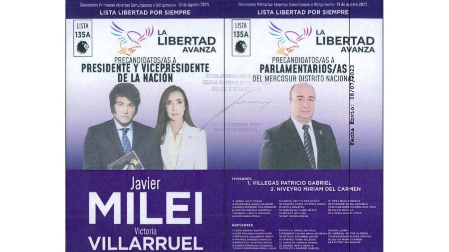 Boleta de La Libertad Avanza - Milei