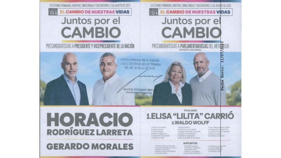 Boleta de Juntos por el Cambio - Larreta