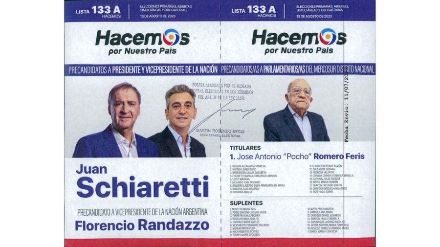 Boleta de Hacemos por Nuestro País - Schiaretti