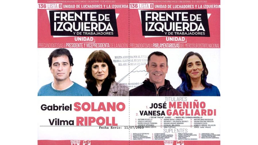 Boleta de Frente de Izquierda - Solano