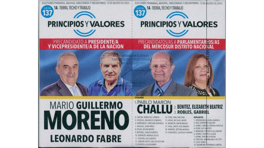 Boleta de Principios y Valores - Moreno