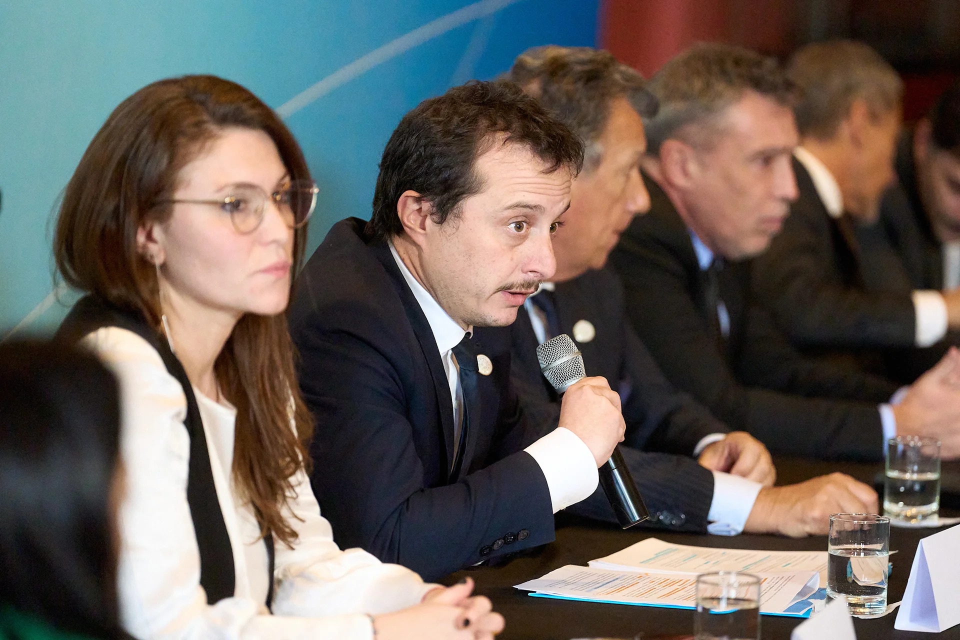Marcos Schiavi, titular de la Dirección Nacional Electoral. A su lado, los camaristas electorales Alberto Dalla Via, Santiago Corcuera y Daniel Bejas (Ministerio del Interior)