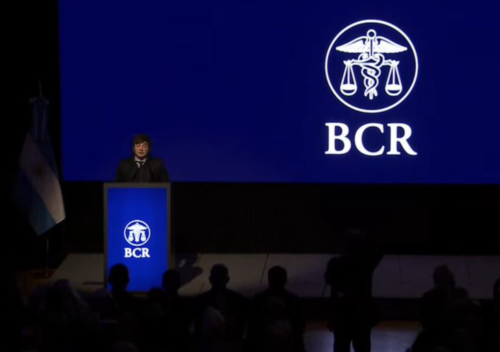 Javier Milei, en la Bosa de Comercio de Rosario.